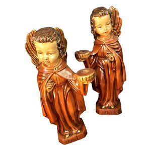 Vintage Christmas Holiday Angels 10” Pair Candle Stick Holders Japan